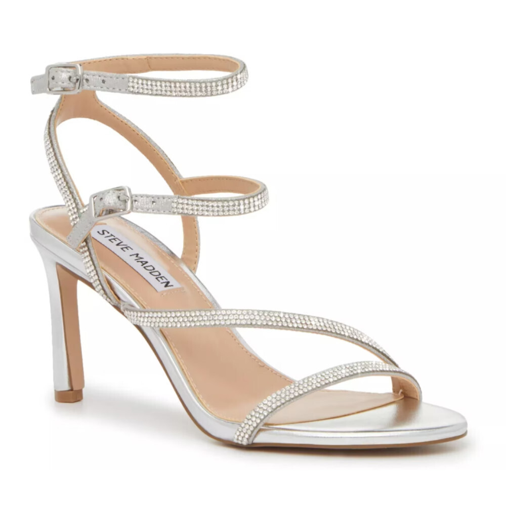 Steve Madden Graycen Sandals Women's 9.5 Silver Metallic Stiletto Heel GAL2048
